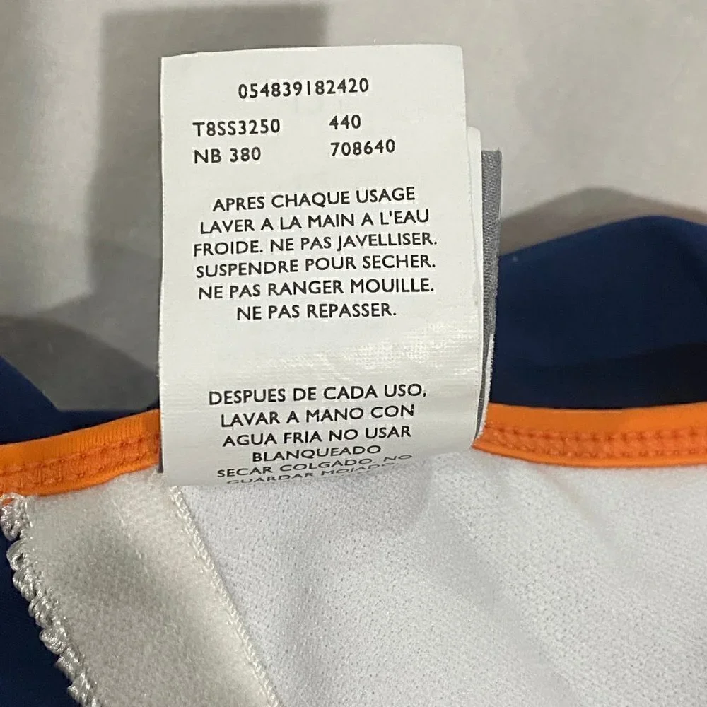 Nike Women Swimsuit Navy Orange Thin Straps Removable Pads Back Hook Stretch 12